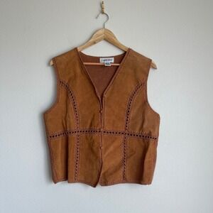 Vintage 90s Boho Chic Cabin Creek Genuine Suede and Ramie Blend Vest